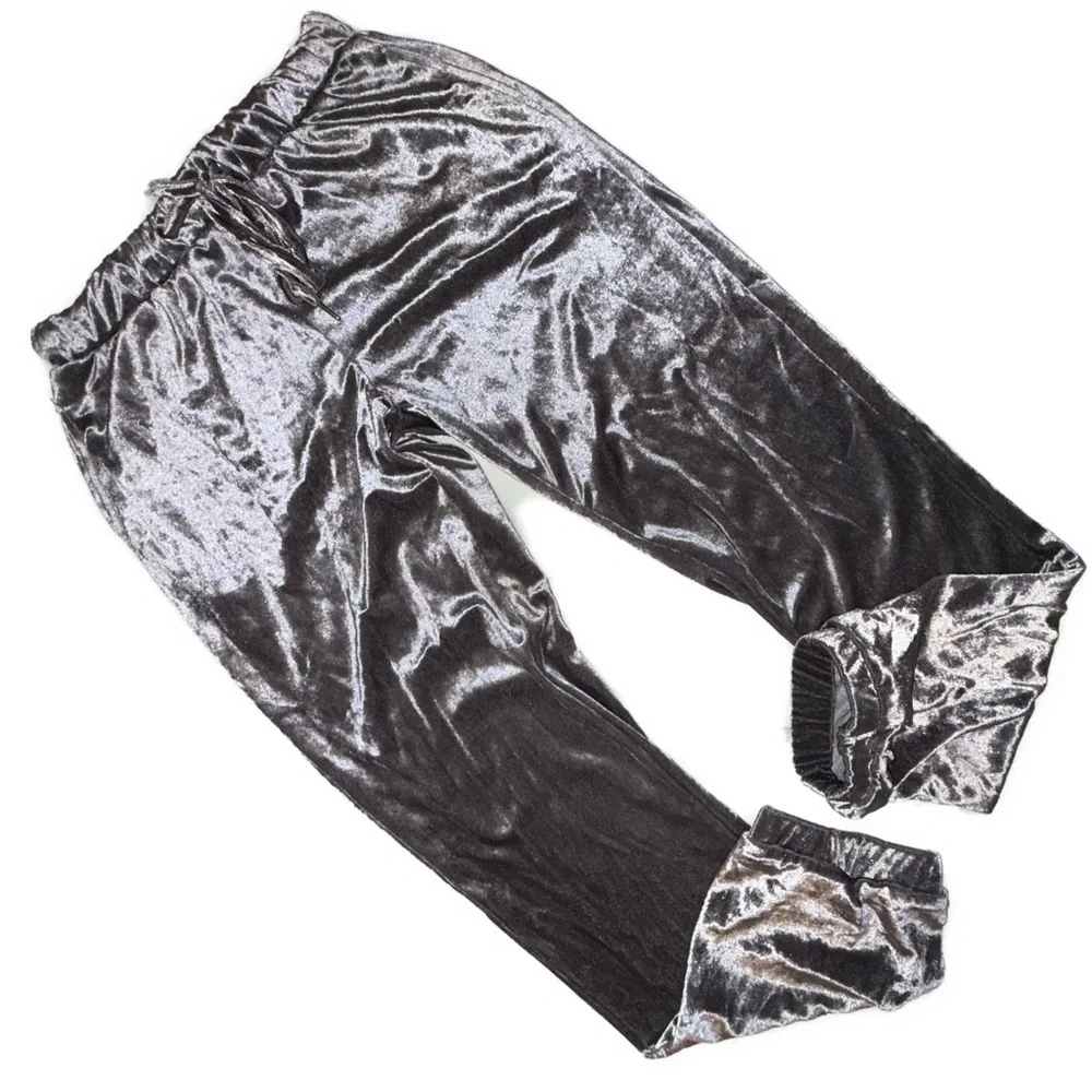 Zara Trafaluc Silver Velvet Jogger Pants Size Small‎